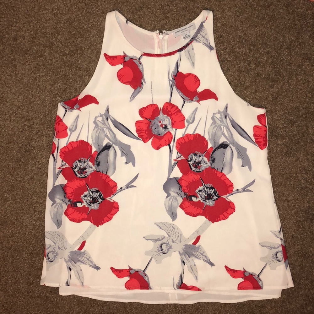 Red and white floral tank